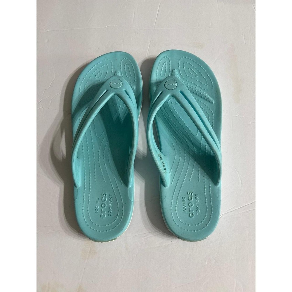 Crocs Flip Flops Sandals (Women's Size 8) Aqua Blue - Picture 4 of 6